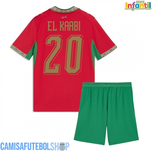 Camisa de time de futebol Marrocos Ayoub El Kaabi #20 Replicas 1º Equipamento Infantil Mundo 2026 Manga Curta (+ Calças curtas)